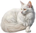 Turkish Angora cat, Colored-pencil sketch of a Turkish Angora cat. AI-Generated.