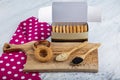 Turkish Bagel Kandil simidi with box. stack of pastry. Turkish Pastry Salted Ring Cookies Kandil Simiti Royalty Free Stock Photo