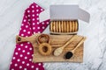 Turkish Bagel Kandil simidi with box. stack of pastry. Turkish Pastry Salted Ring Cookies Kandil Simiti Royalty Free Stock Photo