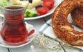 Turkish bagel simit, gevrek and tea Royalty Free Stock Photo