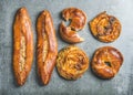 Turkish Bagels, borek with spinach, seeds and cheese pizza pide Royalty Free Stock Photo