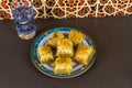 Plate piled with Baclava, elevated