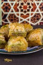 Plate piled with Baclava, close up