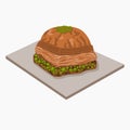 Top Oblique View Turkish Baklava on Tray Vector Illustration