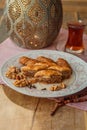 Turkish baklava, kalburabasti and tea on ramadan