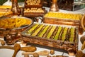 Turkish baklava. Ramadan sweets. Ramadan background. Sweet food. Smorgasbord buffet in hotel