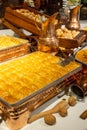 Turkish baklava. Ramadan sweets. Ramadan background. Sweet food. Smorgasbord buffet in hotel