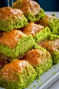 Close-up photo of Turkish baklava pieces with pistachios Royalty Free Stock Photo