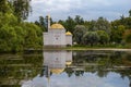 Turkish Bath Pavilion reflected in the water of The Great Pond. Catherine Park in Tsarskoe Selo, Saint Petersburg