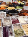 Turkish bazaar. Turkish delight, dried fruit and nut at the street market Royalty Free Stock Photo