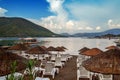 Turkish beach in evening time, Icmeler