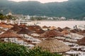 Turkish beach with umbrellas and sunbeds