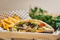 Turkish Beef Doner in Close up with French Fries