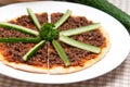 Turkish beef pizza with cucumber on top