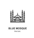 Turkish Blue Mosque Sign Thin Line Icon Emblem Concept. Vector