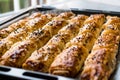 Turkish Borek with Sesame Seeds in Baking Tray / Burek Royalty Free Stock Photo