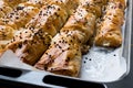 Turkish Borek with Sesame Seeds in Baking Tray / Burek Royalty Free Stock Photo