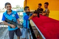 Turkish boys at a shooting gallery in Edirne in Turkey.