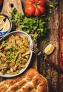 Turkish braised green beans starter with tomato and olive oil Royalty Free Stock Photo