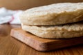 Turkish Bread Bazlama on wooden surface. Royalty Free Stock Photo