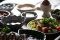 Turkish breakfast  on rustic wooden table Royalty Free Stock Photo