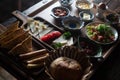 Turkish breakfast  on rustic wooden table Royalty Free Stock Photo