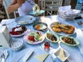 Turkish Breakfast Table at Garden Outside. Royalty Free Stock Photo