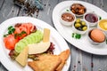 Turkish breakfast on a wooden table Royalty Free Stock Photo