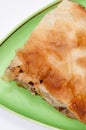 Turkish burek with meat on a green plate Royalty Free Stock Photo