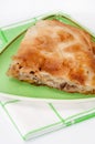 Turkish burek with meat on a green plate Royalty Free Stock Photo