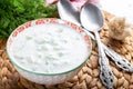 Turkish Cacik Yogurt with Cucumber Slices and Olive Oil Tzatziki Sauce Royalty Free Stock Photo