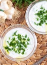 Turkish Cacik Yogurt with Cucumber Slices and Olive Oil Tzatziki Sauce Royalty Free Stock Photo