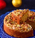 Turkish cake in a blue plate Royalty Free Stock Photo