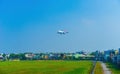 Turkish Cargo Airbus A330-200 TC-JDS cargo plane fly over urban areas preparing landing into Tan Son Nhat International Airport