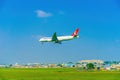 Turkish Cargo Airbus A330-200 TC-JDS cargo plane fly over urban areas preparing landing into Tan Son Nhat International Airport