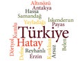 Turkish city Hatay subdivisions in word clouds Royalty Free Stock Photo
