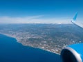 Turkish coastline of Mediterranean sea near Alanya. Aerial view from plane illuminator Royalty Free Stock Photo