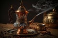 turkish coffee being brewed with classic copper pot, ready for the most perfect cup