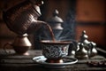 turkish coffee being brewed with classic copper pot, ready for the most perfect cup