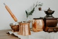 Turkish coffee in Cooper with decorations Royalty Free Stock Photo