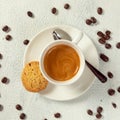 Turkish coffee cup from above with coffee beans Royalty Free Stock Photo