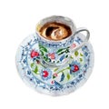 The turkish coffee cup isolated on white background, watercolor illustration. Royalty Free Stock Photo