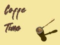 Turkish Coffee pot on yellow background. With text