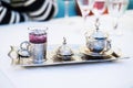 Turkish coffee served in Anatolian silverware Royalty Free Stock Photo