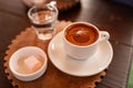 Turkish coffee served with turkish delight lokum