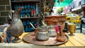 Turkish coffee service with typical cultural cups and pot