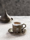 Turkish coffee in traditional copper cup Royalty Free Stock Photo