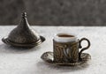 Turkish coffee in traditional copper cup Royalty Free Stock Photo