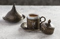Turkish coffee in traditional copper cup Royalty Free Stock Photo