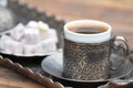 Turkish coffee with traditional cup and tray